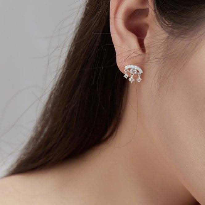 Sterling Silver Rhodium Plated Evil Eye Earrings ERLE035