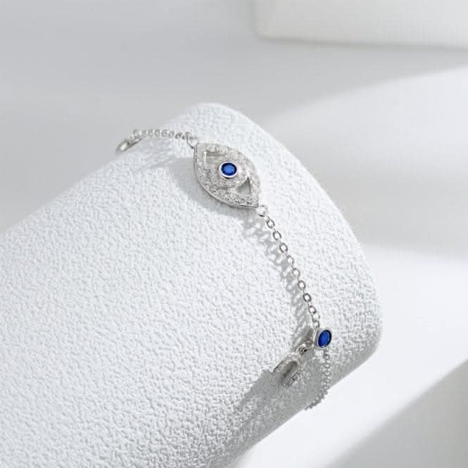 Sterling Silver Rhodium Plated Evil Eye Lucky Horseshoe Bracelet ERLB047