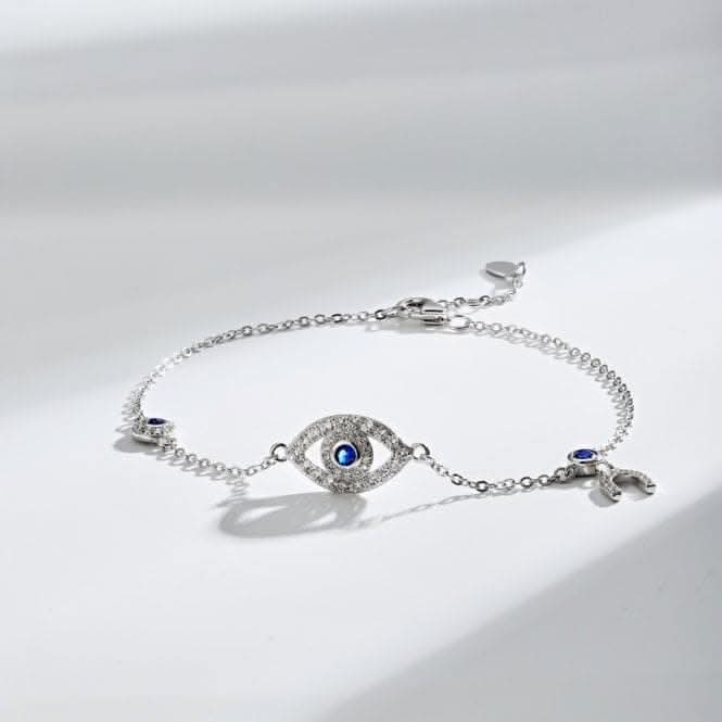 Sterling Silver Rhodium Plated Evil Eye Lucky Horseshoe Bracelet ERLB047