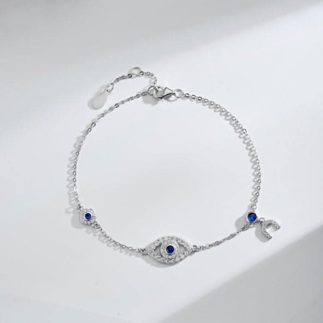 Sterling Silver Rhodium Plated Evil Eye Lucky Horseshoe Bracelet ERLB047