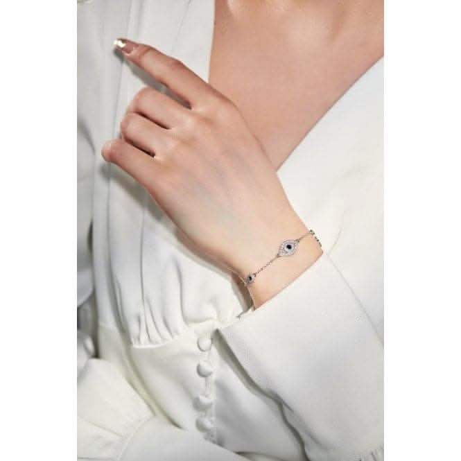 Sterling Silver Rhodium Plated Evil Eye Lucky Horseshoe Bracelet ERLB047