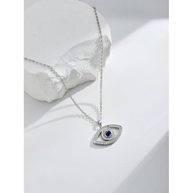 Sterling Silver Rhodium Plated Evil Eye Necklace ERLN008