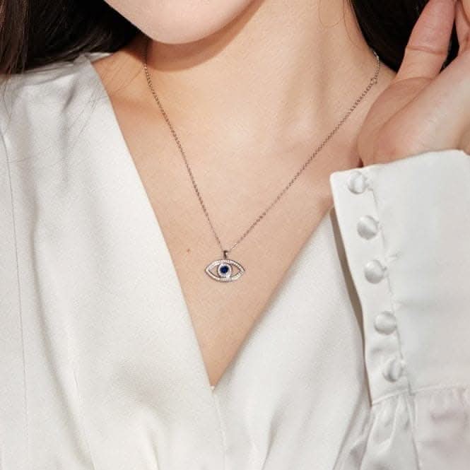Sterling Silver Rhodium Plated Evil Eye Necklace ERLN008