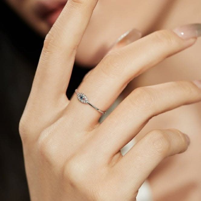 Sterling Silver Rhodium Plated Evil Eye Ring ERLR011