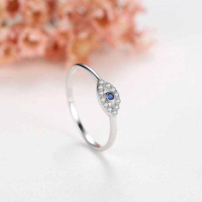 Sterling Silver Rhodium Plated Evil Eye Ring ERLR011
