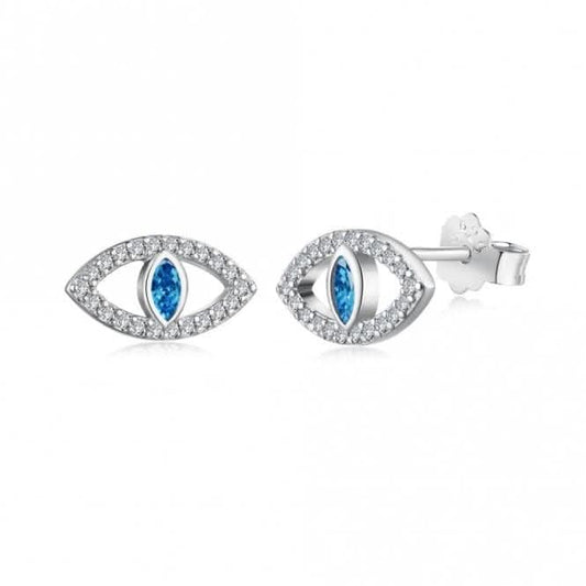 Sterling Silver Rhodium Plated Evil Eye Stud Earrings ERLE082