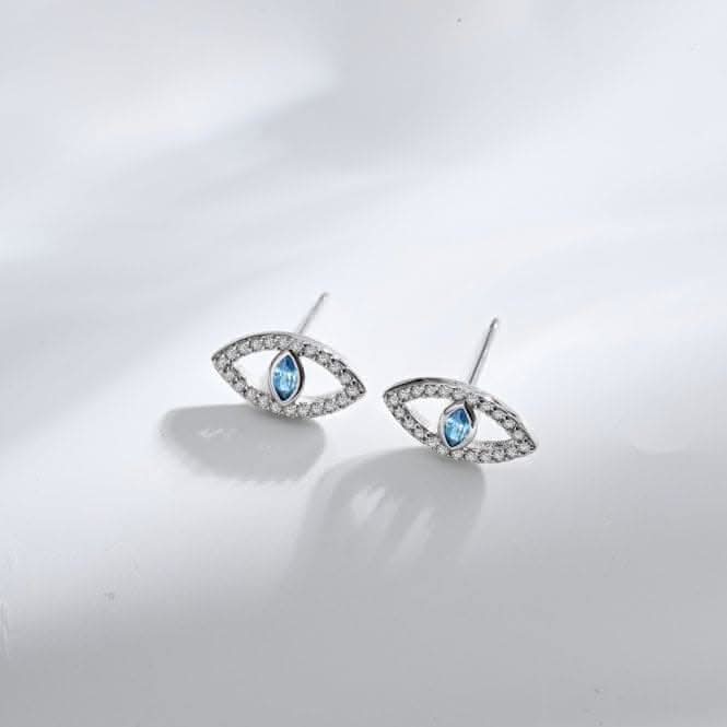 Sterling Silver Rhodium Plated Evil Eye Stud Earrings ERLE082