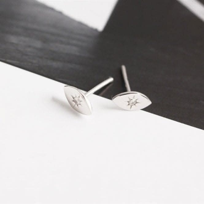 Sterling Silver Rhodium Plated Evil Eye Stud Earrings ERLE086