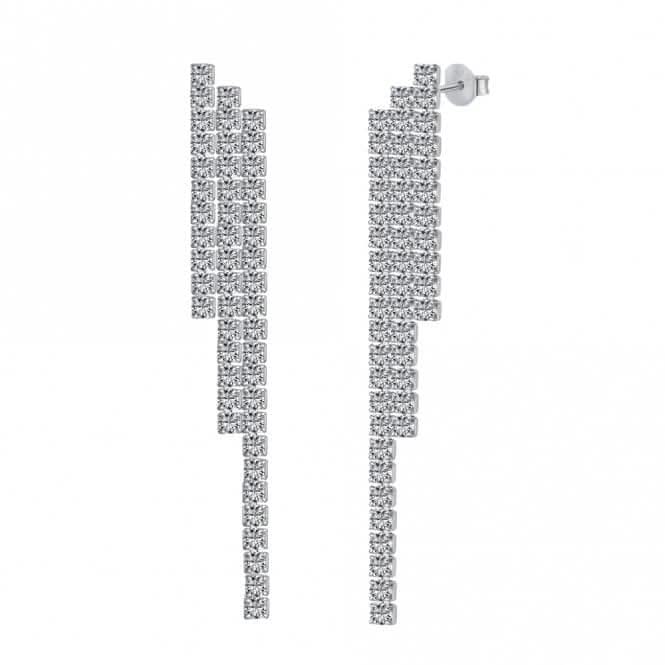 Sterling Silver Rhodium Plated Graduated Drop Sparkling Strand Earrings ERLE037