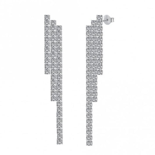 Sterling Silver Rhodium Plated Graduated Drop Sparkling Strand Earrings ERLE037