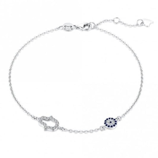 Sterling Silver Rhodium Plated Hand Of Fatima Bracelet ERLB049