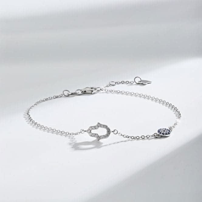 Sterling Silver Rhodium Plated Hand Of Fatima Bracelet ERLB049