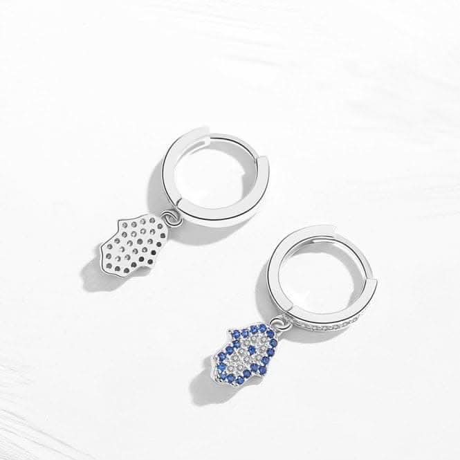 Sterling Silver Rhodium Plated Hand Of Fatima Hoop Earrings ERLE084