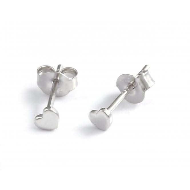 Sterling Silver Rhodium Plated Heart Stud Earrings