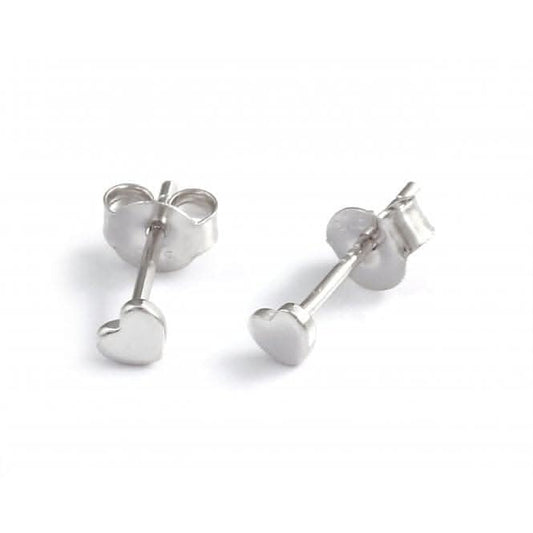 Sterling Silver Rhodium Plated Heart Stud Earrings