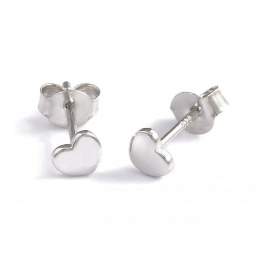 Sterling Silver Rhodium Plated Heart Stud Earrings