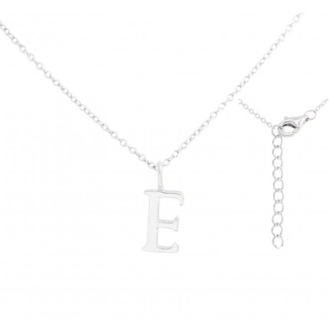 Sterling Silver Rhodium Plated Letter E Necklace ERLN004-E