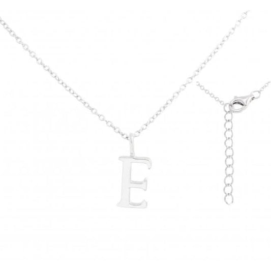 Sterling Silver Rhodium Plated Letter E Necklace ERLN004-E