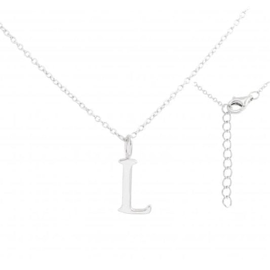 Sterling Silver Rhodium Plated Letter L Necklace ERLN004-L