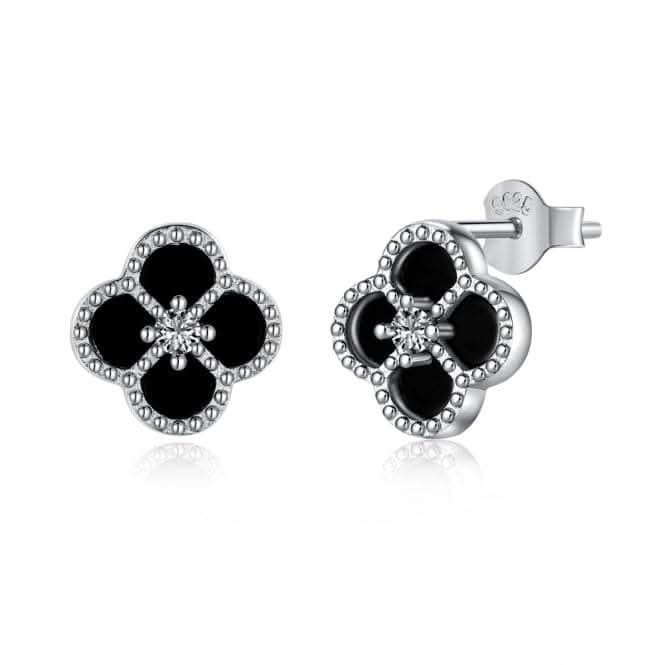 Sterling Silver Rhodium Plated Lucky 4 Leaf Earrings ERLE036