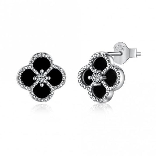 Sterling Silver Rhodium Plated Lucky 4 Leaf Earrings ERLE036