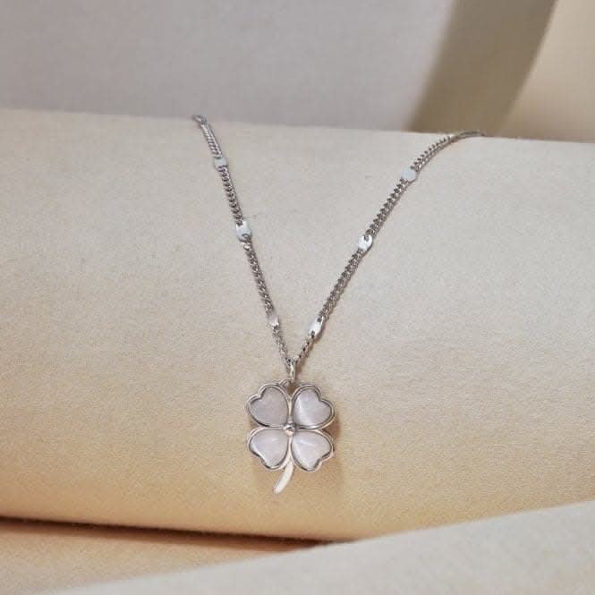 Sterling Silver Rhodium Plated Lucky 4 Leaf Necklace ERLN036