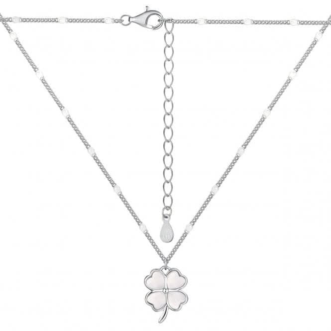 Sterling Silver Rhodium Plated Lucky 4 Leaf Necklace ERLN036