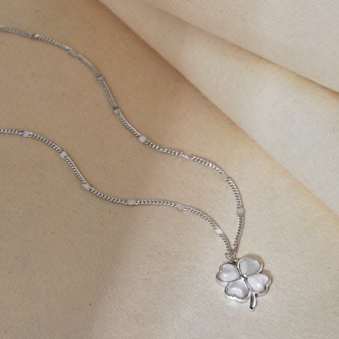 Sterling Silver Rhodium Plated Lucky 4 Leaf Necklace ERLN036