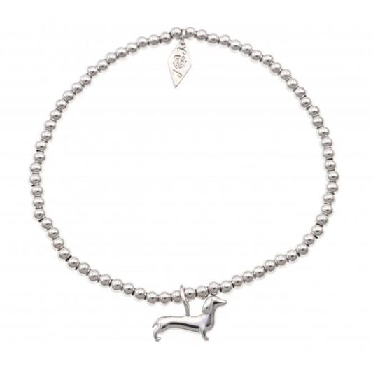 Sterling Silver Rhodium Plated Sausage Dog Beaded Bracelet ERLB033