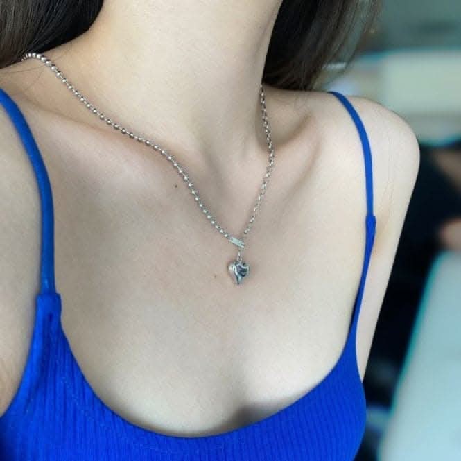 Sterling Silver Rhodium Plated Solid Heart Necklace ERLN011