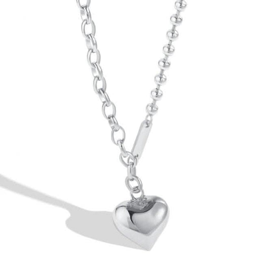 Sterling Silver Rhodium Plated Solid Heart Necklace ERLN011