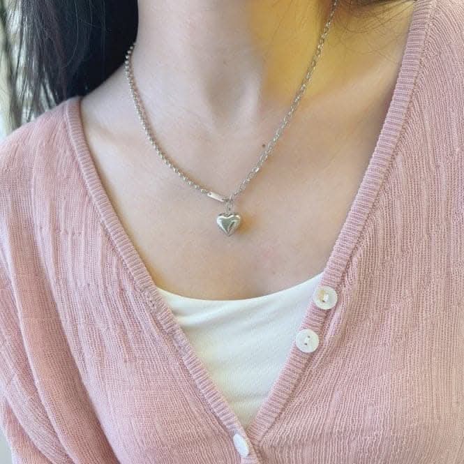 Sterling Silver Rhodium Plated Solid Heart Necklace ERLN011