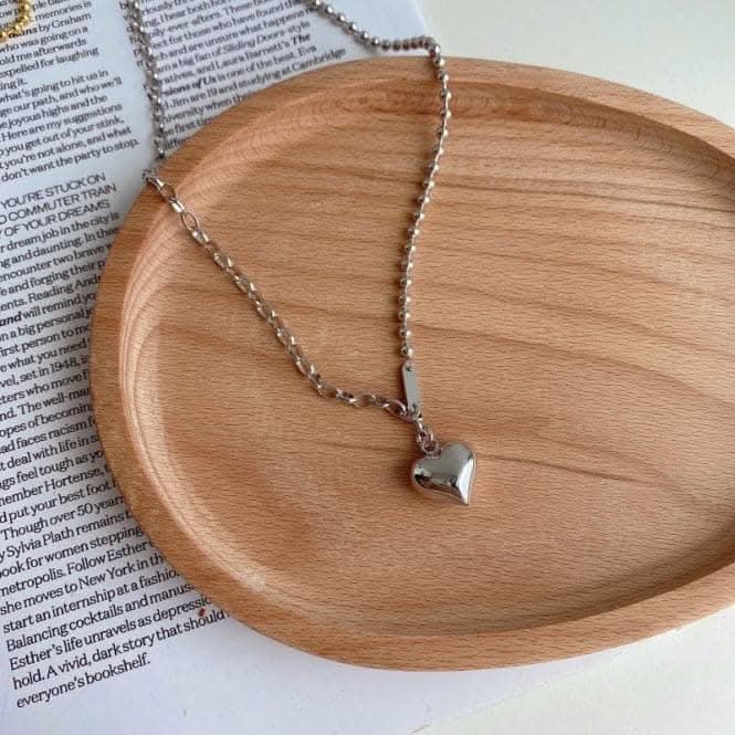 Sterling Silver Rhodium Plated Solid Heart Necklace ERLN011