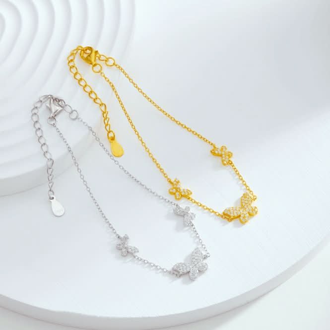 Sterling Silver Rhodium Plated Sparkling Butterfly Bracelet ERLB037