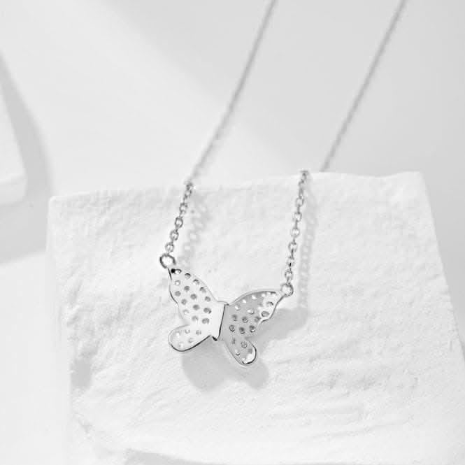 Sterling Silver Rhodium Plated Sparkling Butterfly Necklace ERLN023