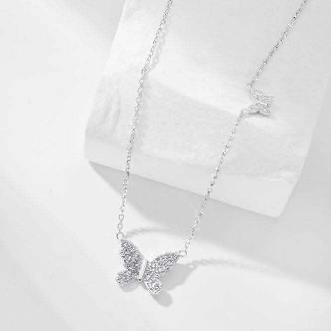 Sterling Silver Rhodium Plated Sparkling Butterfly Necklace ERLN023