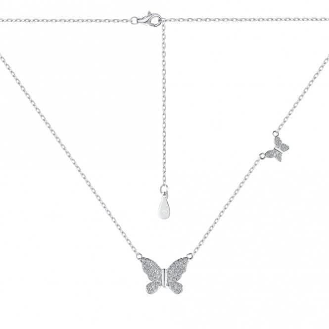 Sterling Silver Rhodium Plated Sparkling Butterfly Necklace ERLN023