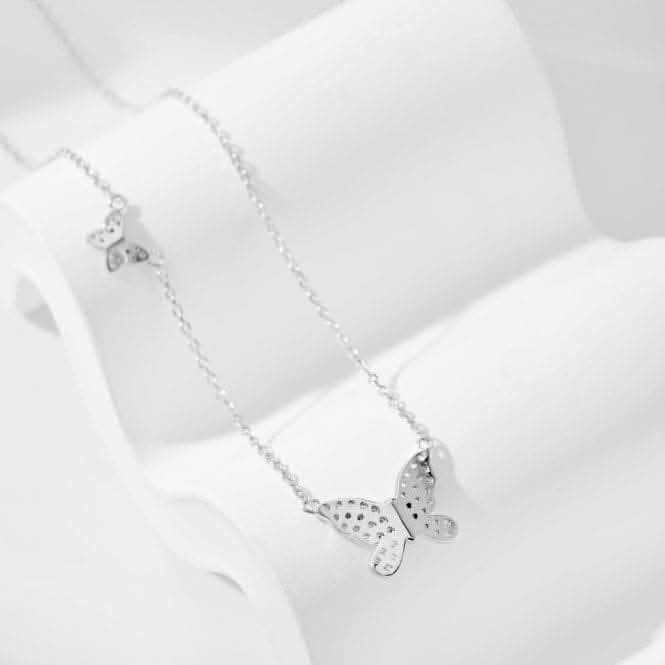 Sterling Silver Rhodium Plated Sparkling Butterfly Necklace ERLN023
