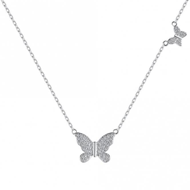 Sterling Silver Rhodium Plated Sparkling Butterfly Necklace ERLN023