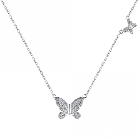Sterling Silver Rhodium Plated Sparkling Butterfly Necklace ERLN023