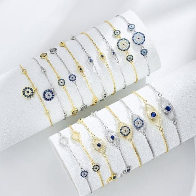 Sterling Silver Rhodium Plated Sparkling Zirconia Evil Eye Bracelet ERLB051