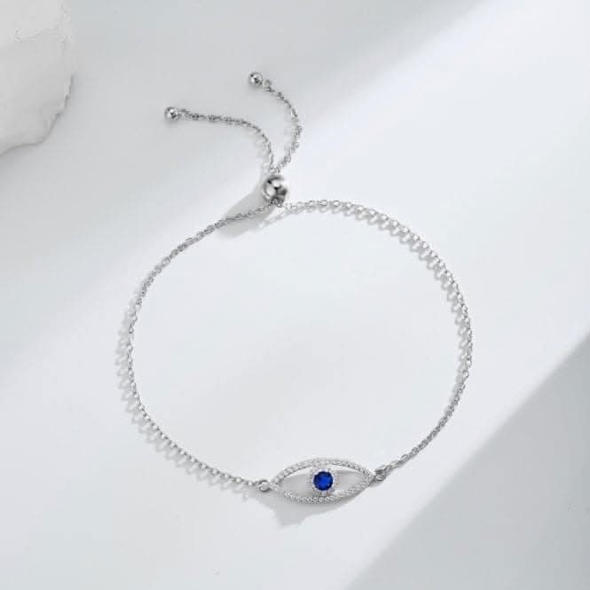 Sterling Silver Rhodium Plated Sparkling Zirconia Evil Eye Bracelet ERLB051