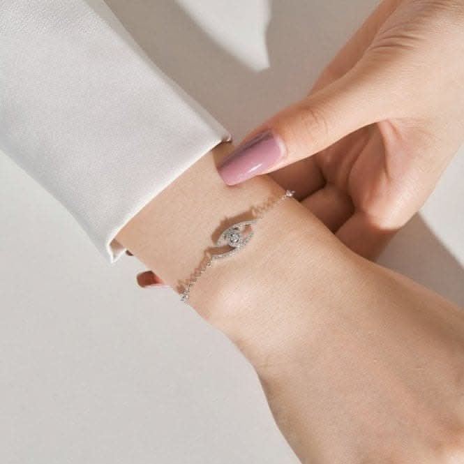 Sterling Silver Rhodium Plated Sparkling Zirconia Evil Eye Bracelet ERLB053