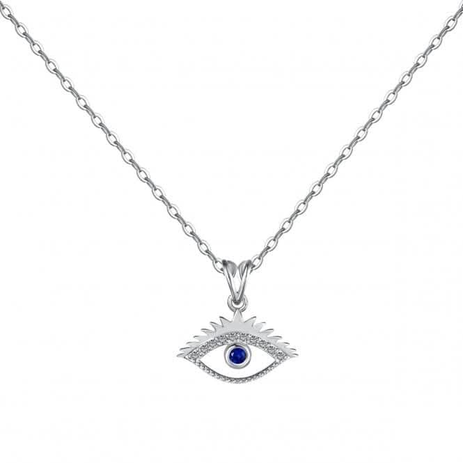 Sterling Silver Rhodium Plated Sparkling Zirconia Evil Eye Necklace ERLN043