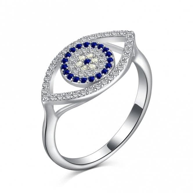 Sterling Silver Rhodium Plated Sparkling Zirconia Evil Eye Ring ERLR010