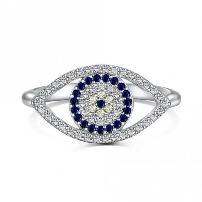 Sterling Silver Rhodium Plated Sparkling Zirconia Evil Eye Ring ERLR010