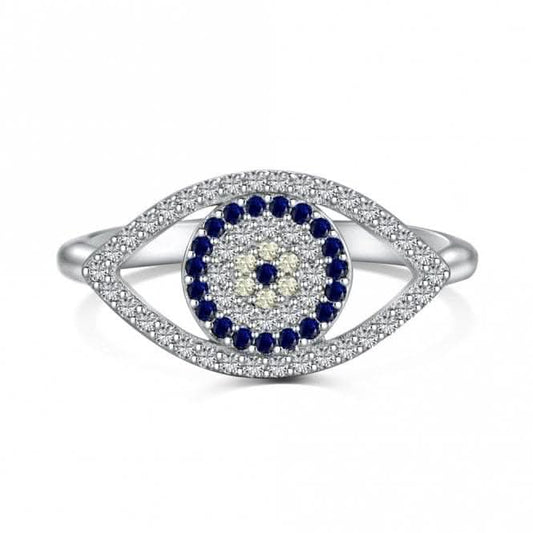 Sterling Silver Rhodium Plated Sparkling Zirconia Evil Eye Ring ERLR010