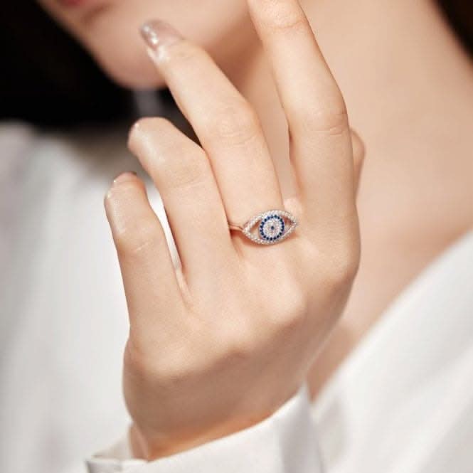 Sterling Silver Rhodium Plated Sparkling Zirconia Evil Eye Ring ERLR010