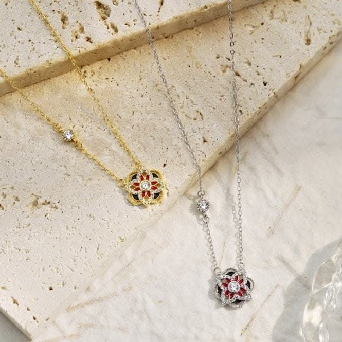 Sterling Silver Rhodium Plated Sparkling Zirconia Lucky 4 Leaf Necklace ERLN027