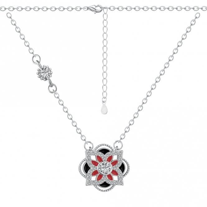 Sterling Silver Rhodium Plated Sparkling Zirconia Lucky 4 Leaf Necklace ERLN027